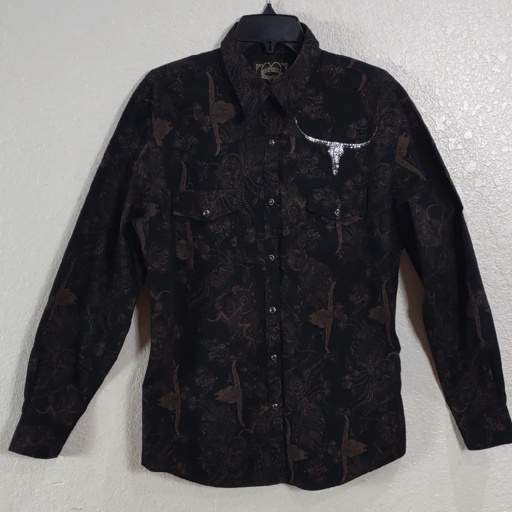 COWGIRL HARDWARE,Black and Brown Western Shirt, Size XL - Picture 8 of 17